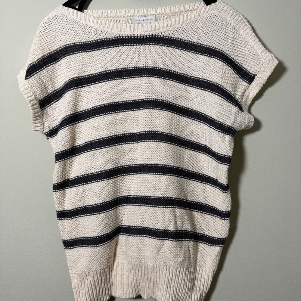Lucky Brand Ivory and Navy Striped Sweater